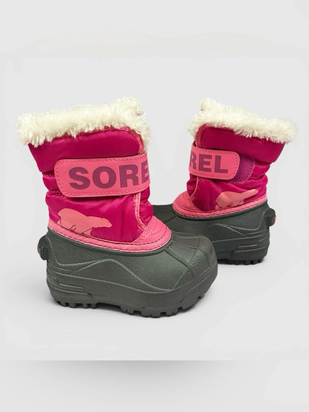 Sorel Toddler Snow Boots Pink & Black Faux Fur Winter Boots | Toddler Size 6